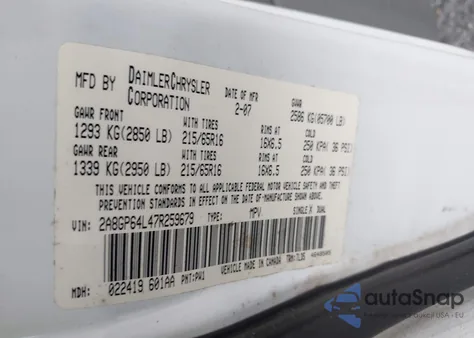 2007 Chrysler Town & Country Limited z USA, uszkodzony, nr VIN 2A8GP64L47R259679